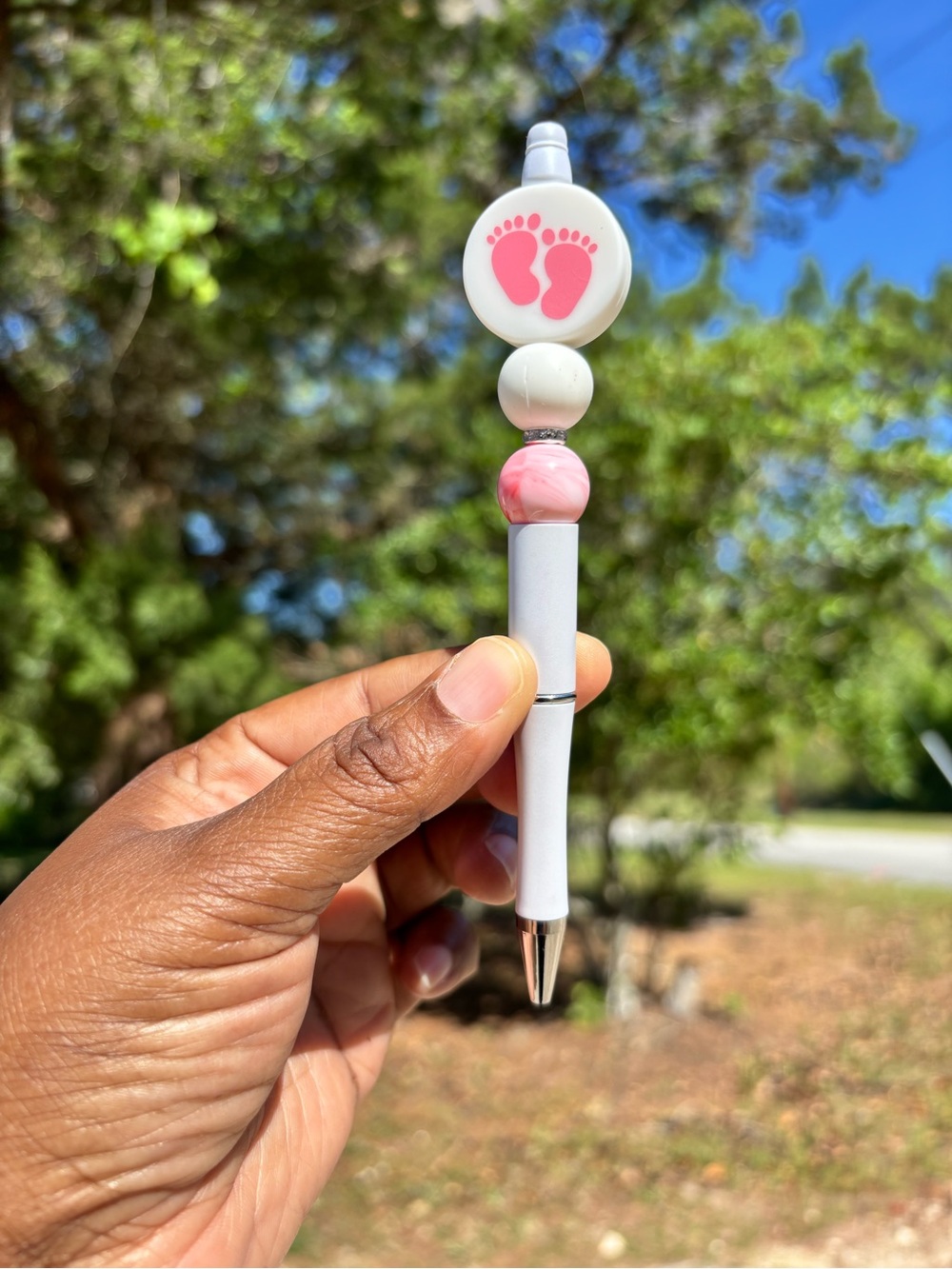 Handcrafted White and Pink Baby Feet Decorative  Pen